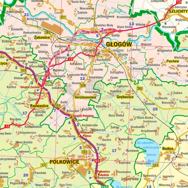 Województwo dolnośląskie. Mapa administracyjno-drogowa w ramie drewnianej. Fragment  5