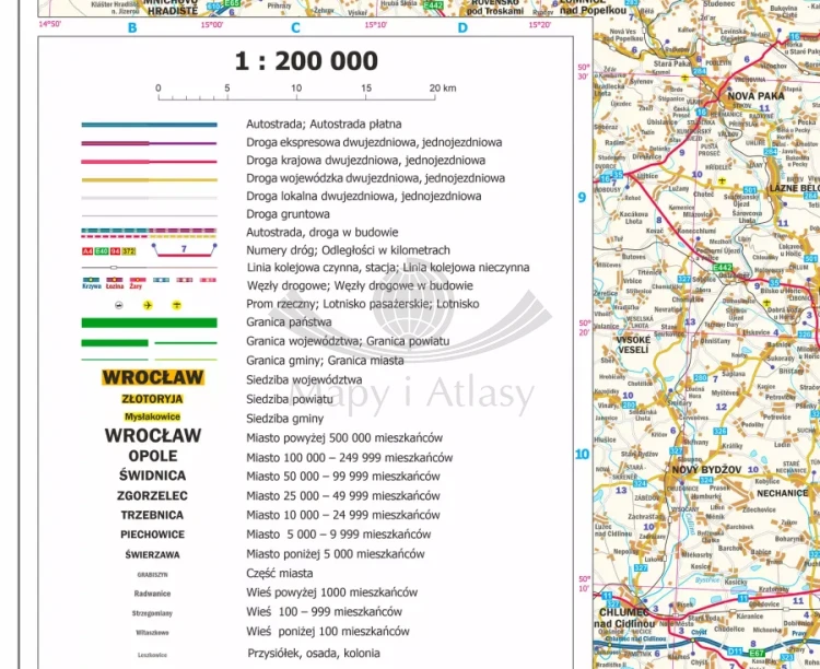 Województwo dolnośląskie. Mapa administracyjno-drogowa w ramie drewnianej. Legenda