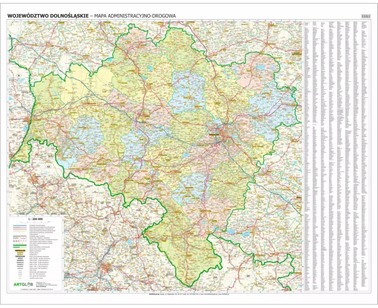 Województwo dolnośląskie. Arkusz, mapa ścienna administracyjno-drogowa