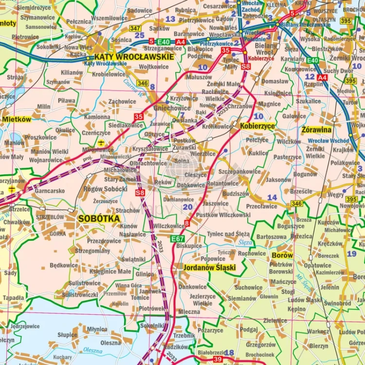 Województwo dolnośląskie. Arkusz, mapa ścienna administracyjno-drogowa. Fragment 1