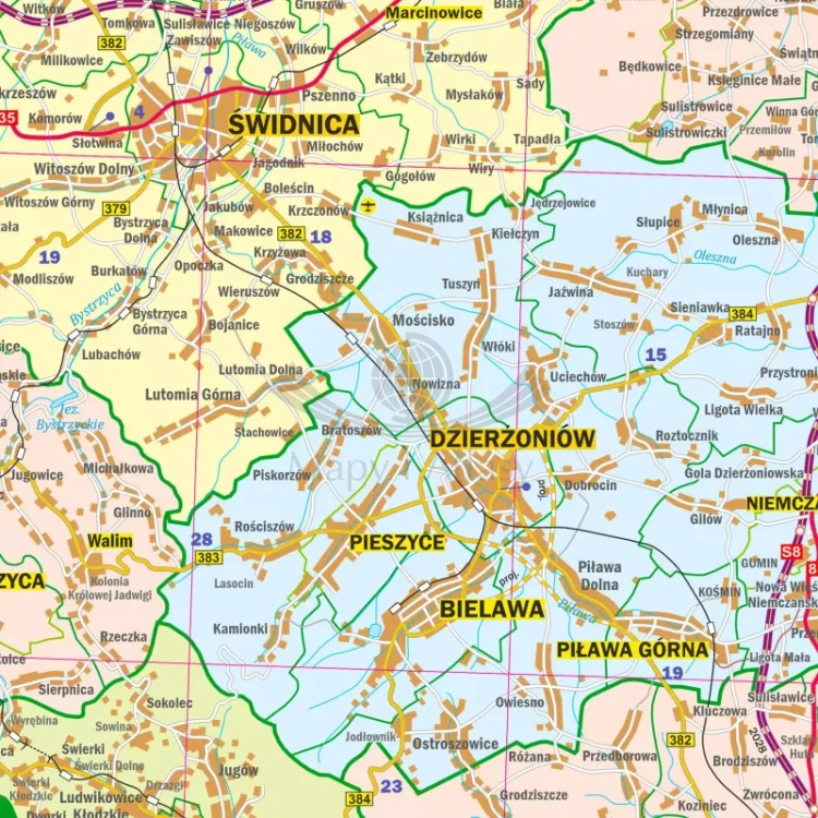 Województwo dolnośląskie. Arkusz, mapa ścienna administracyjno-drogowa. Fragment 2