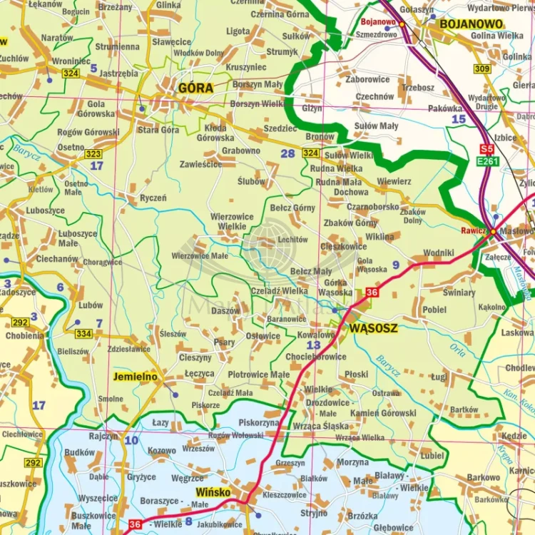 Województwo dolnośląskie. Arkusz, mapa ścienna administracyjno-drogowa. Fragment 3