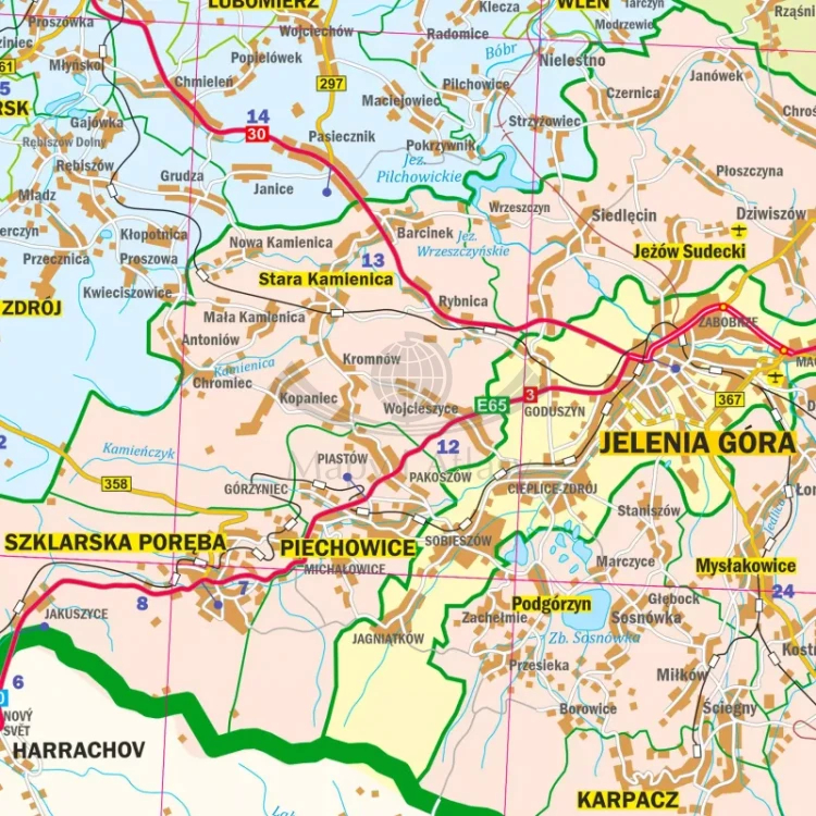 Województwo dolnośląskie. Arkusz, mapa ścienna administracyjno-drogowa. Fragment 6
