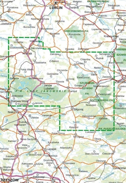 Roztocze Zachodnie 1:60 000. Mapa turystyczna. Zasięg