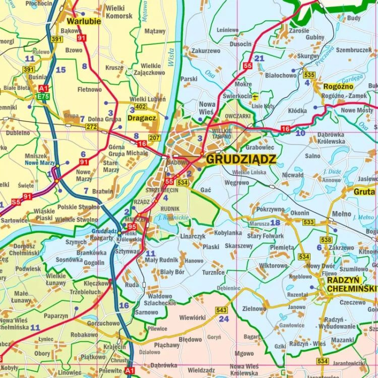 Województwo kujawsko-pomorskie. Mapa administracyjno-drogowa w ramie drewnianej. Fragment 2
