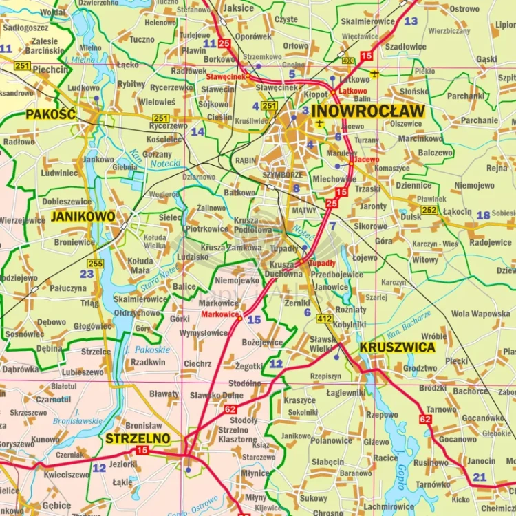 Województwo kujawsko-pomorskie. Mapa administracyjno-drogowa w ramie drewnianej. Fragment 3