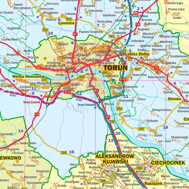 Województwo kujawsko-pomorskie. Mapa administracyjno-drogowa w ramie drewnianej. Fragment 6