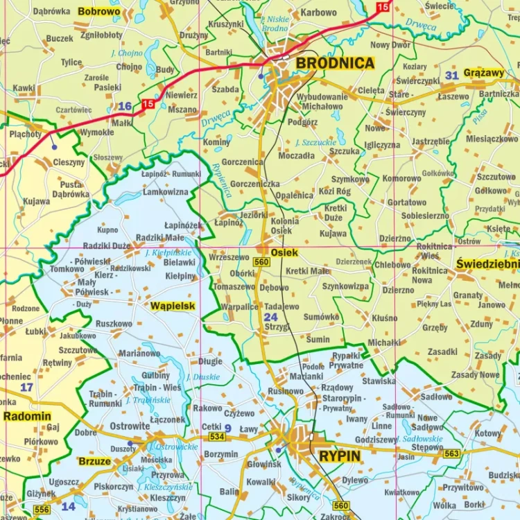 Województwo kujawsko-pomorskie. Mapa administracyjno-drogowa w ramie drewnianej. Fragment 7