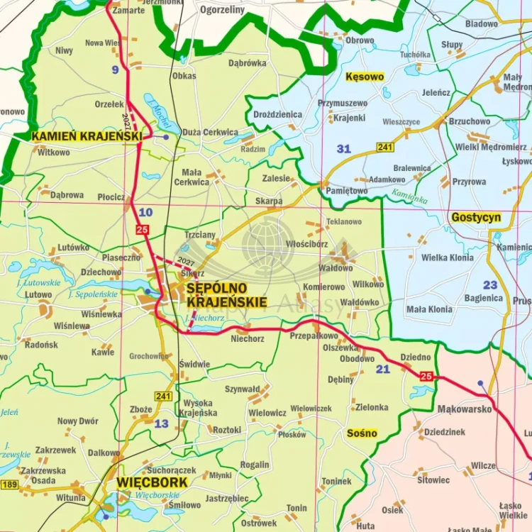 Województwo kujawsko-pomorskie. Mapa administracyjno-drogowa. Wersja magnetyczna. Fragment 1