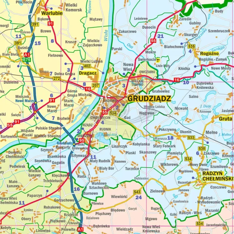 Województwo kujawsko-pomorskie. Mapa administracyjno-drogowa. Wersja magnetyczna. Fragment 2