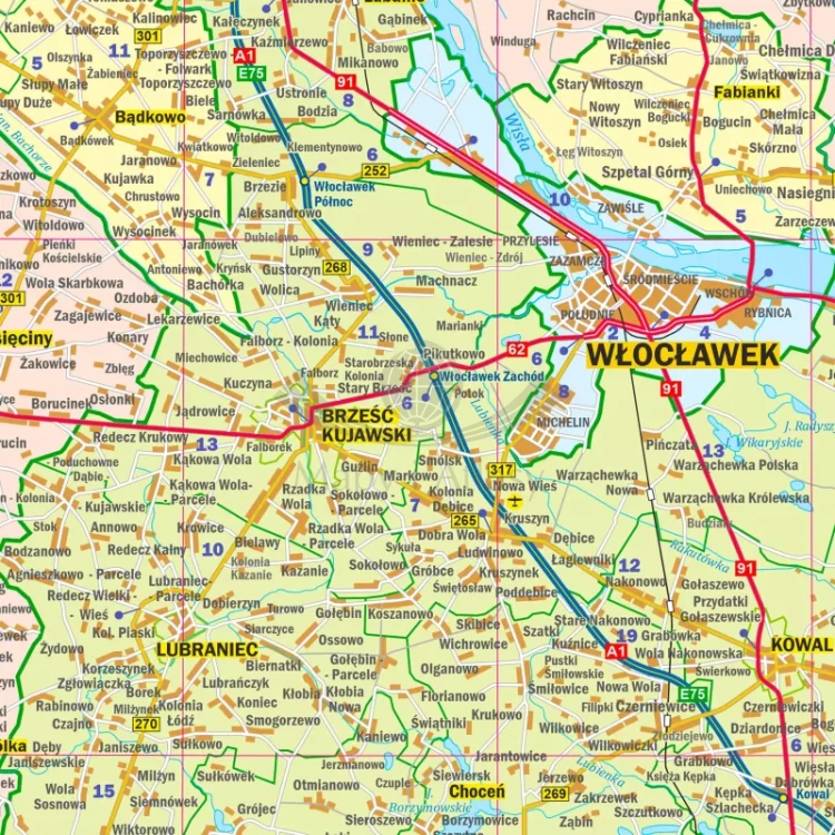Województwo kujawsko-pomorskie. Mapa administracyjno-drogowa. Wersja magnetyczna. Fragment 5