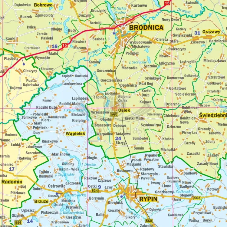Województwo kujawsko-pomorskie. Mapa administracyjno-drogowa. Wersja magnetyczna. Fragment 7