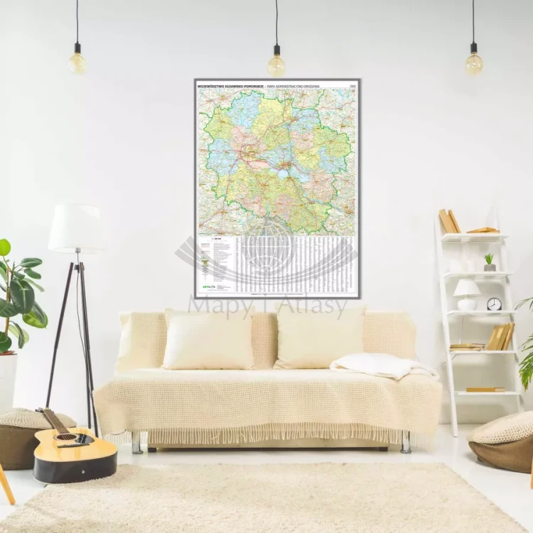 Województwo kujawsko-pomorskie. Mapa administracyjno-drogowa. Wersja magnetyczna. Przykład aranżacji