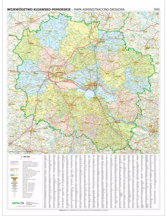 Województwo kujawsko-pomorskie. Arkusz, mapa ścienna administracyjno-drogowa