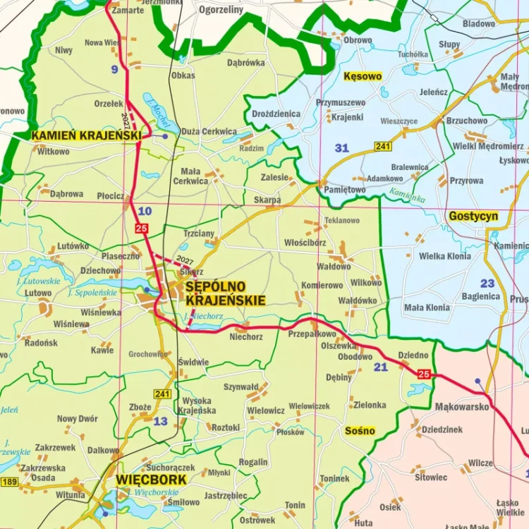 Województwo kujawsko-pomorskie. Arkusz, mapa ścienna administracyjno-drogowa. Fragment 1