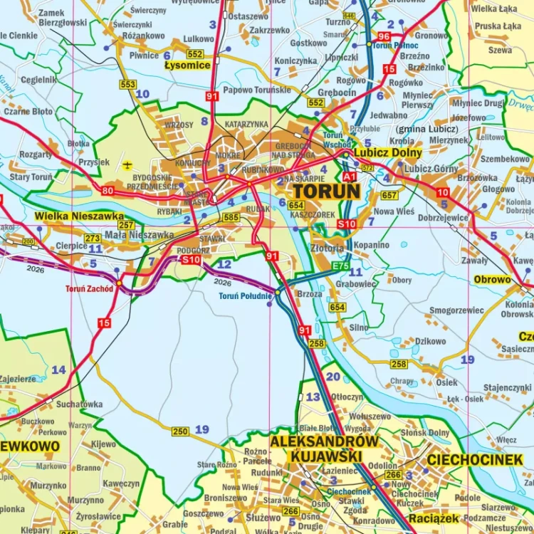 Województwo kujawsko-pomorskie. Arkusz, mapa ścienna administracyjno-drogowa. Fragment 6
