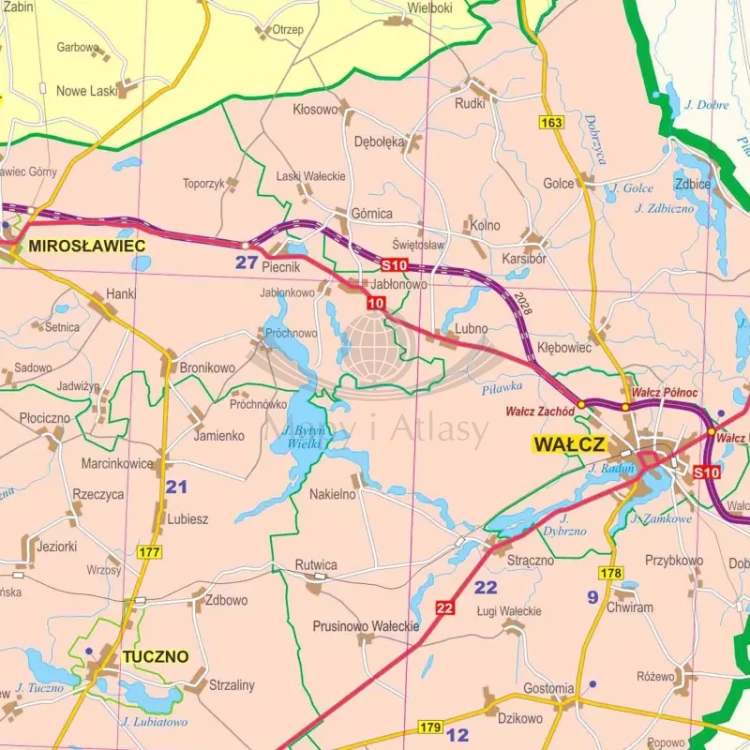 Województwo zachodniopomorskie. Mapa administracyjno-drogowa w ramie drewnianej. Fragment 4
