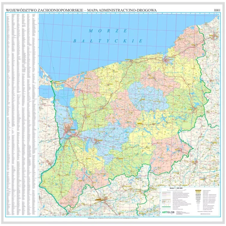 Województwo zachodniopomorskie. Mapa administracyjno-drogowa. Wersja do wpinania