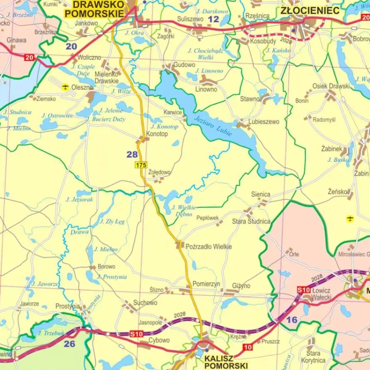 Województwo zachodniopomorskie. Mapa administracyjno-drogowa. Wersja do wpinania. Fragment 5