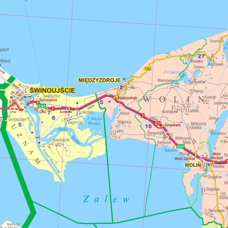 Województwo zachodniopomorskie. Mapa administracyjno-drogowa. Wersja magnetyczna. Fragment 2