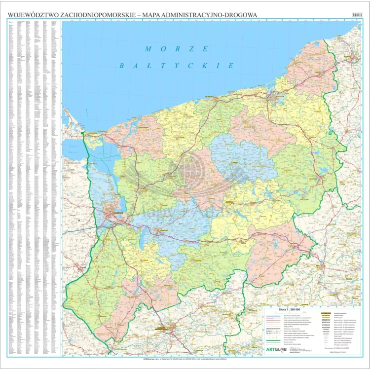 Województwo zachodniopomorskie. Arkusz, mapa ścienna administracyjno-drogowa
