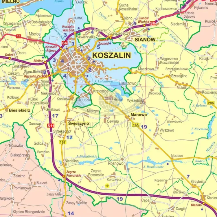 Województwo zachodniopomorskie. Arkusz, mapa ścienna administracyjno-drogowa. Fragment 3