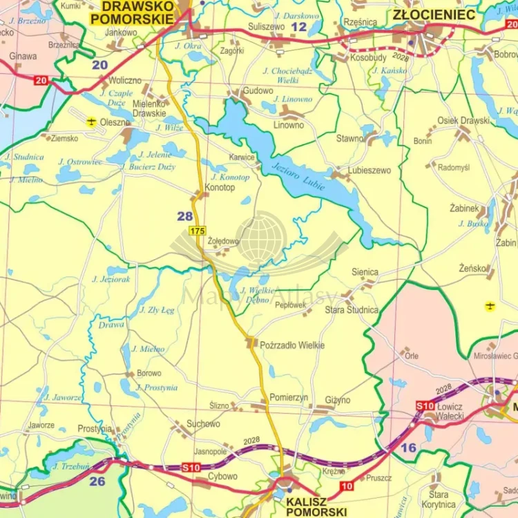Województwo zachodniopomorskie. Arkusz, mapa ścienna administracyjno-drogowa. Fragment 5