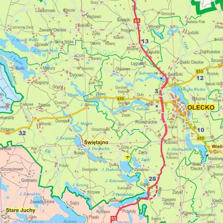 Województwo warmińsko-mazurskie. Mapa administracyjno-drogowa w ramie drewnianej. Fragment 4