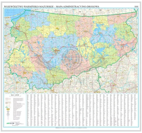 Województwo warmińsko-mazurskie. Mapa administracyjno-drogowa. Wersja do wpinania