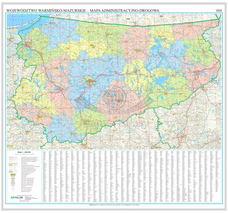 Województwo warmińsko-mazurskie. Mapa administracyjno-drogowa. Wersja do wpinania