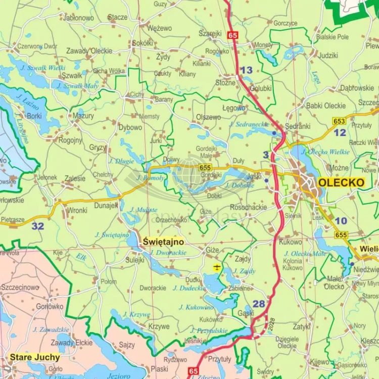 Województwo warmińsko-mazurskie. Mapa administracyjno-drogowa. Wersja do wpinania. Fragment 4