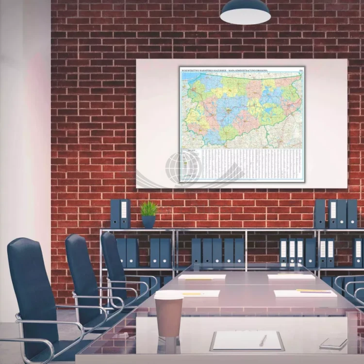 Województwo warmińsko-mazurskie. Mapa administracyjno-drogowa. Wersja do wpinania. Przykład aranżacji