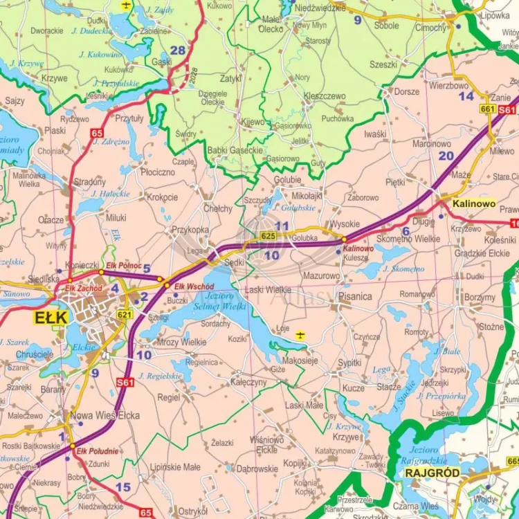 Województwo warmińsko-mazurskie. Mapa administracyjno-drogowa. Wersja magnetyczna. Fragment 3