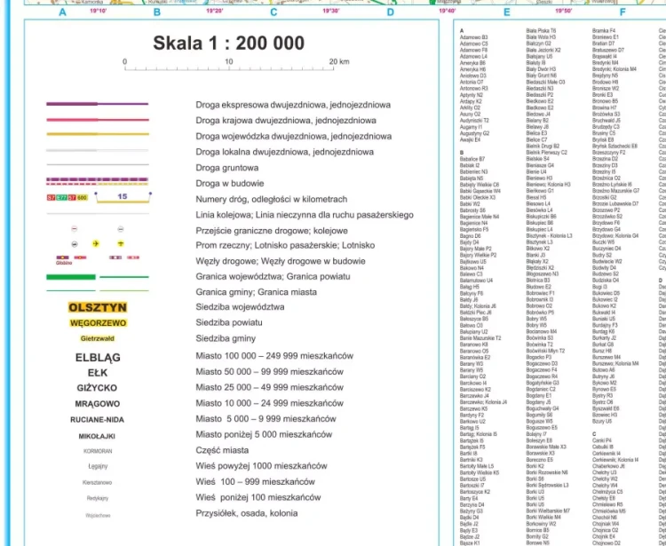 Województwo warmińsko-mazurskie. Arkusz, mapa ścienna administracyjno-drogowa. Legenda
