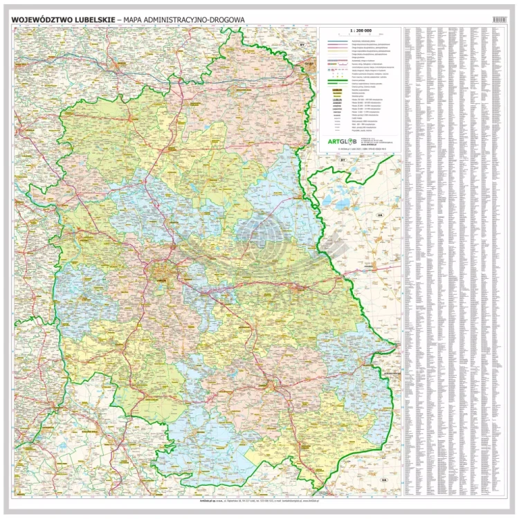 Województwo lubelskie. Mapa administracyjno-drogowa. Wersja do wpinania