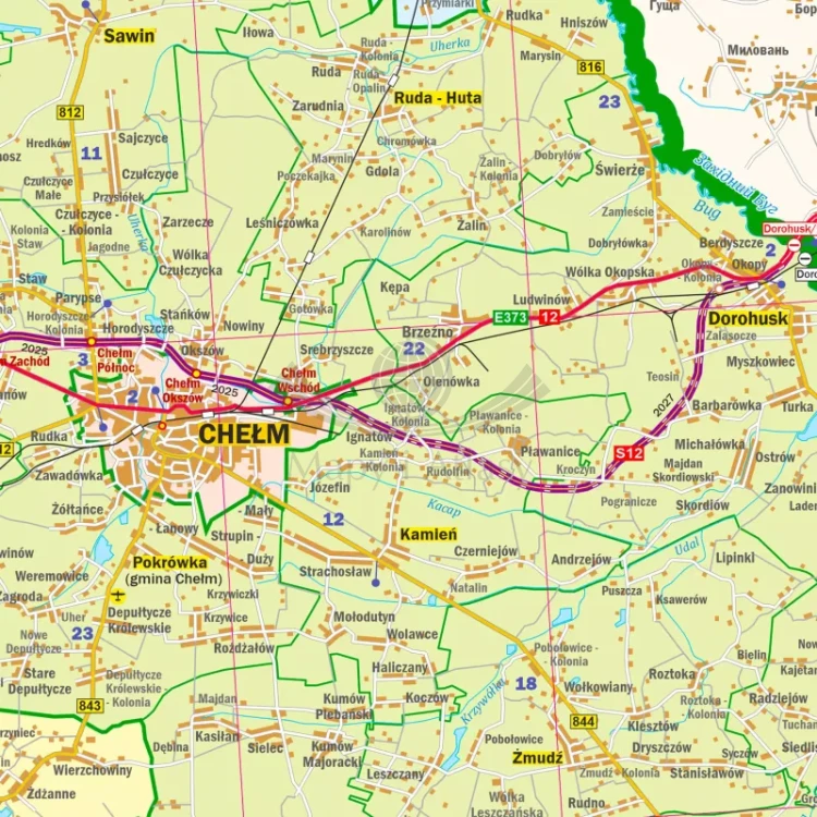 Województwo lubelskie. Mapa administracyjno-drogowa. Wersja do wpinania. Fragment 3