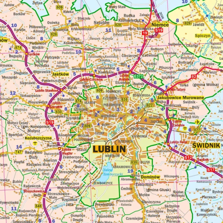 Województwo lubelskie. Mapa administracyjno-drogowa. Wersja do wpinania. Fragment 5