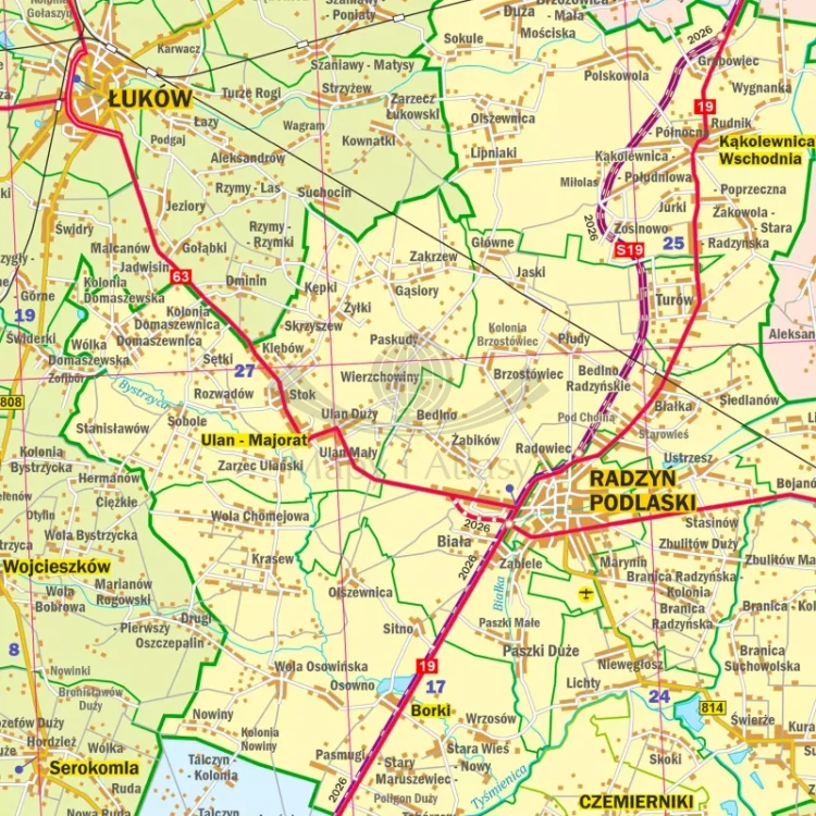 Województwo lubelskie. Mapa administracyjno-drogowa. Wersja do wpinania. Fragment 7