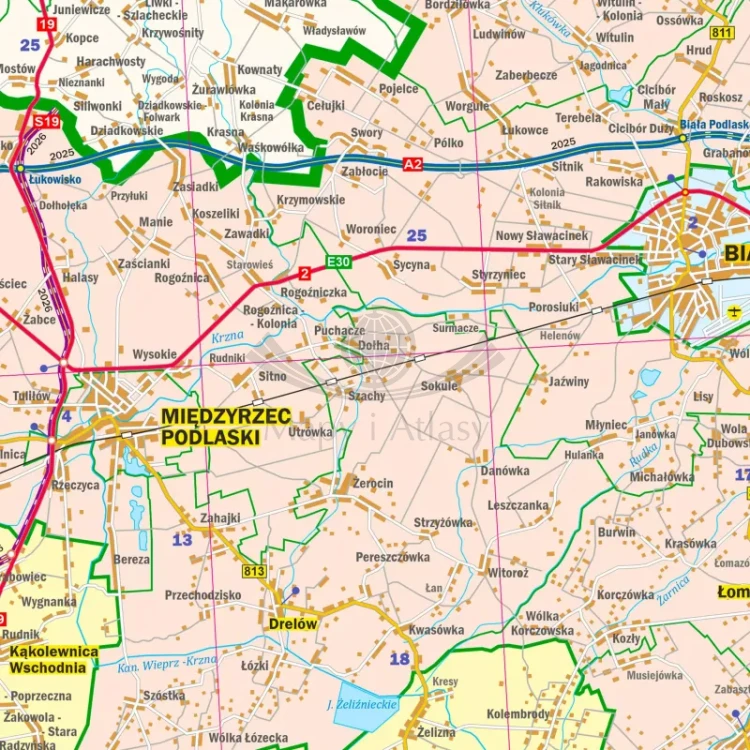 Województwo lubelskie 1:200 000. Arkusz, mapa ścienna administracyjno-drogowa. Fragment 6