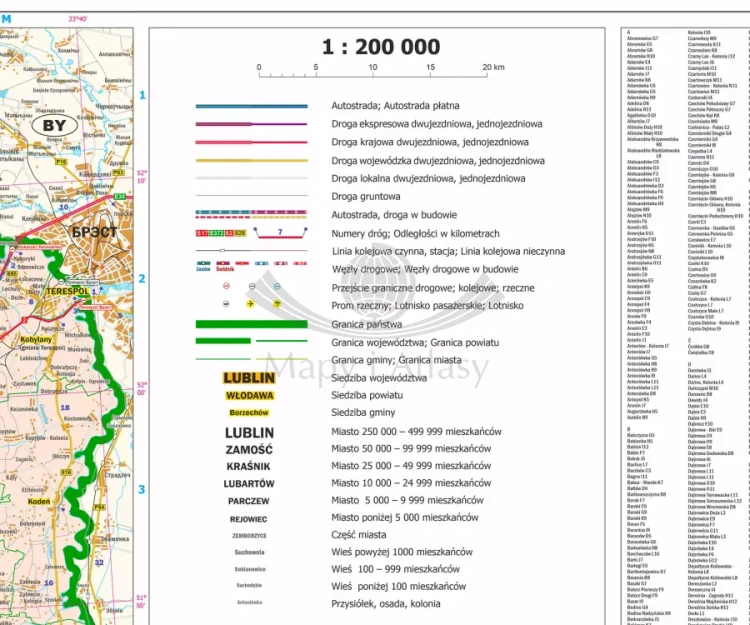 Województwo lubelskie 1:200 000. Arkusz, mapa ścienna administracyjno-drogowa. Legenda