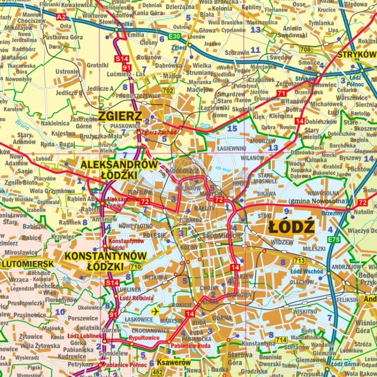 Województwo łódzkie. Mapa administracyjno-drogowa w ramie drewnianej. Fragment 1