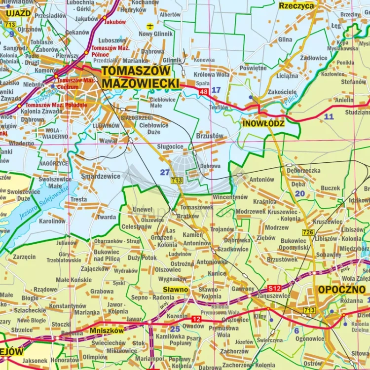Województwo łódzkie. Mapa administracyjno-drogowa w ramie drewnianej. Fragment 6