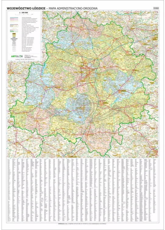 Województwo łódzkie. Arkusz, mapa ścienna administracyjno-drogowa