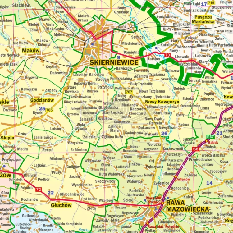 Województwo łódzkie. Arkusz, mapa ścienna administracyjno-drogowa. Fragment 2