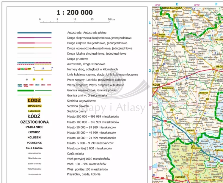 Województwo łódzkie. Arkusz, mapa ścienna administracyjno-drogowa. Legenda