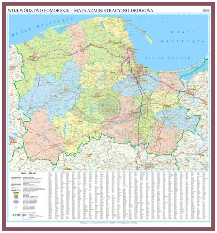 Województwo pomorskie. Mapa administracyjno-drogowa w ramie drewnianej