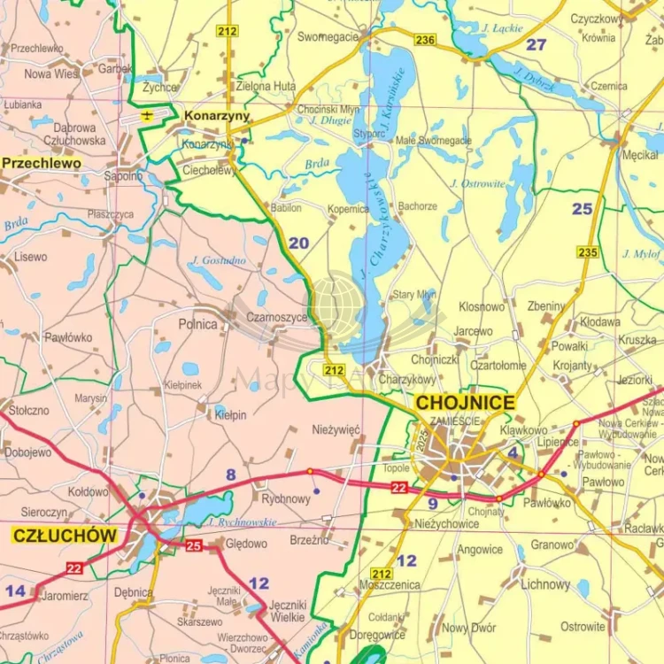 Województwo pomorskie. Mapa administracyjno-drogowa w ramie drewnianej. Fragment 2