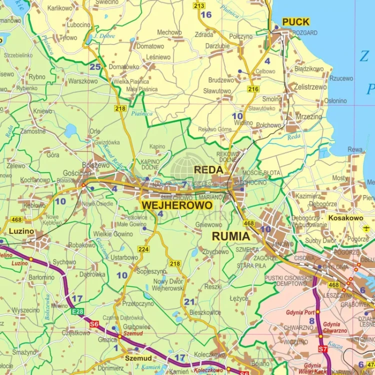 Województwo pomorskie. Mapa administracyjno-drogowa w ramie drewnianej. Fragment 3