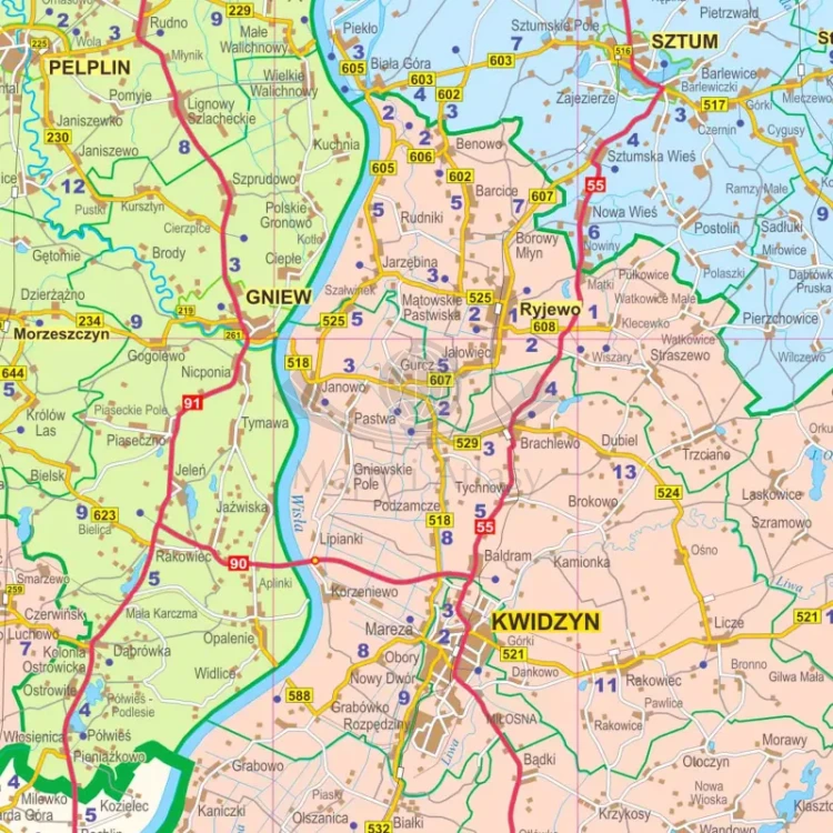 Województwo pomorskie. Mapa administracyjno-drogowa w ramie drewnianej. Fragment 4