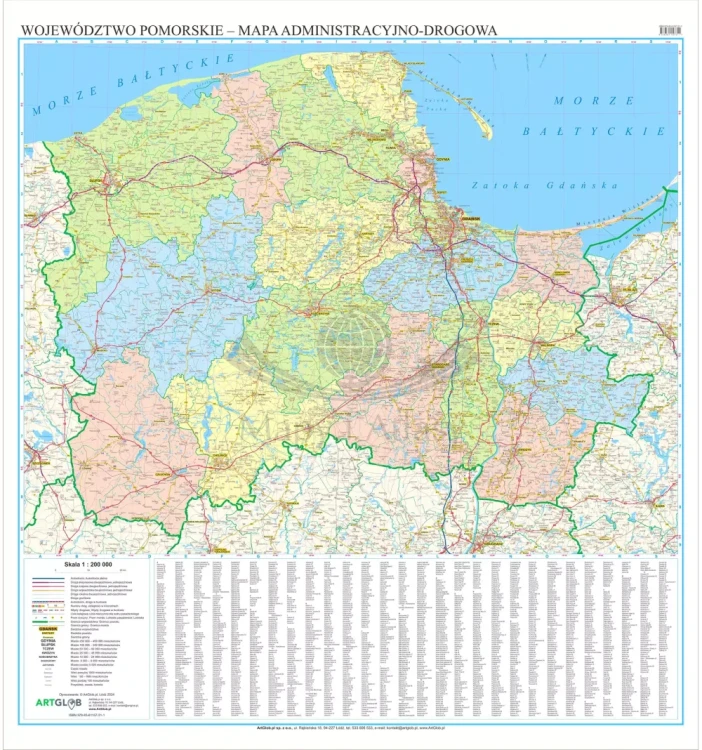 Województwo pomorskie. Arkusz, mapa ścienna administracyjno-drogowa